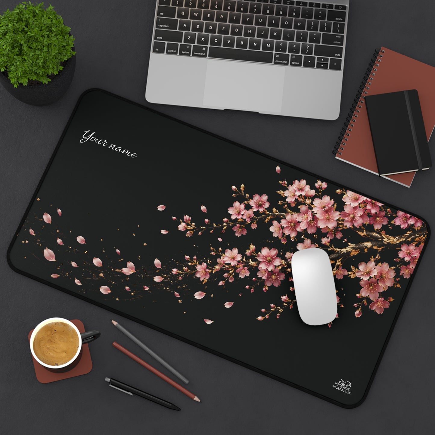 Golden Cherry Blossom Personalized Desk Mat